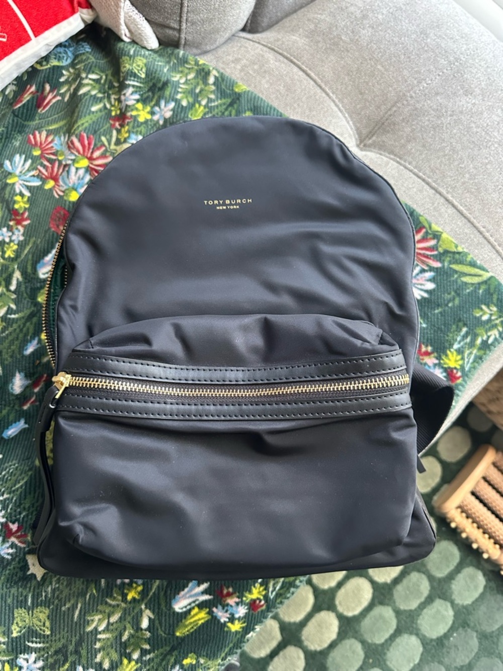Tory Burch Black Nylon Backpack with Gold Hardware